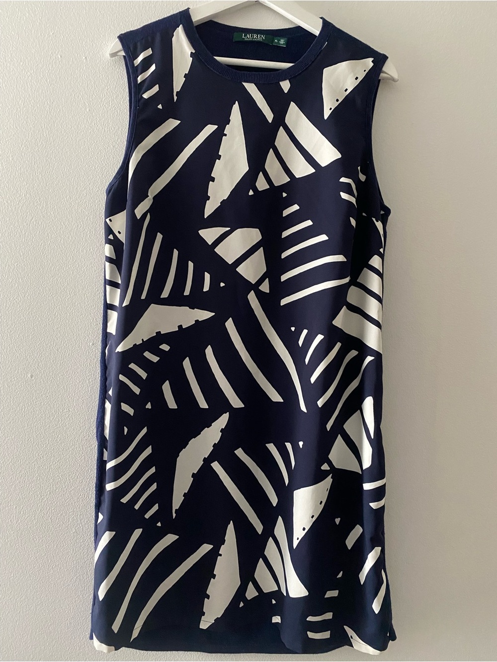 Ralph Lauren Navy & White Abstract Graphic Sleeveless Dress